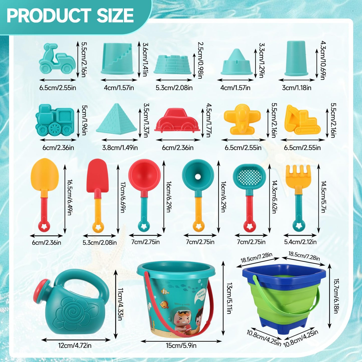 Beach Sand Toys Set, 19Pcs Sand Pit Toys With Collapsible Bucket and Spade Beach Set Kids Sand Sandpit Toys for Toddlers, Outdoor Fun Sand Toys for Boys Girls Toddlers Age 3 4 5 6 7 8