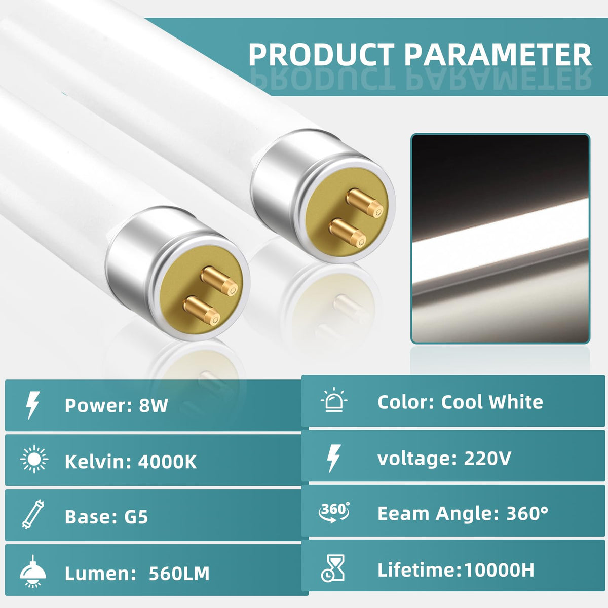 2 Pack 8W Fluorescent Tube, Size 300mm, T5 Warm White 3000K, 560LM, G5 Base Low Energy Consumption Tube Light, Emergency Energy Saving Light, Suitable for Kitchen, Bathroom, Cabinet, Garage