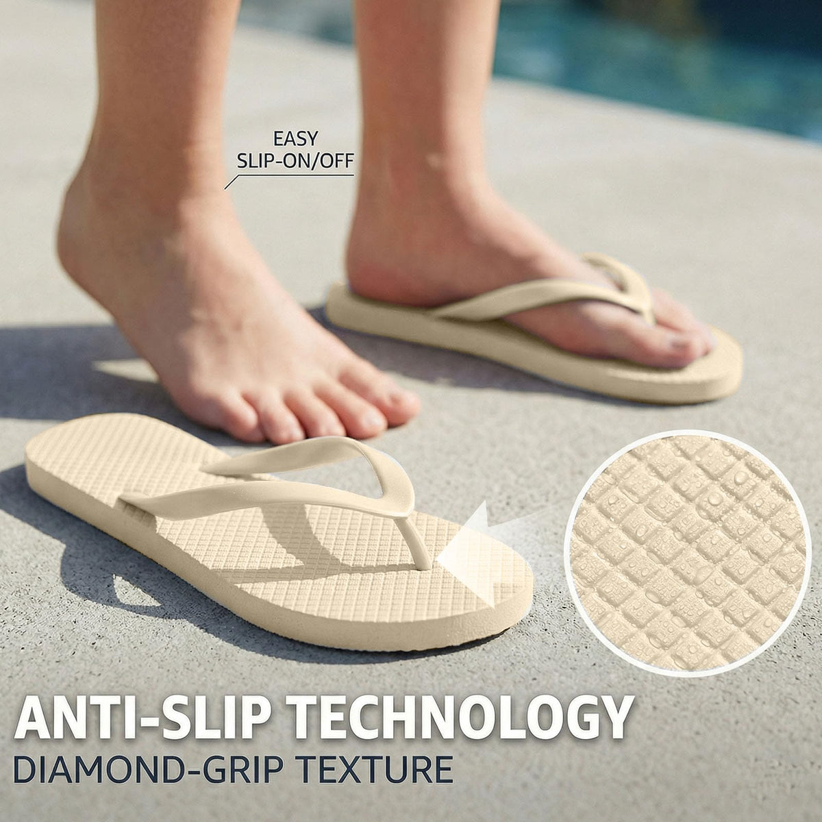Women's Non-Slip Flip Flops Ultra Lightweight Basic Thongs Rubber Soft Slide Slip-on Shoes Beach Pool Shower Sandals