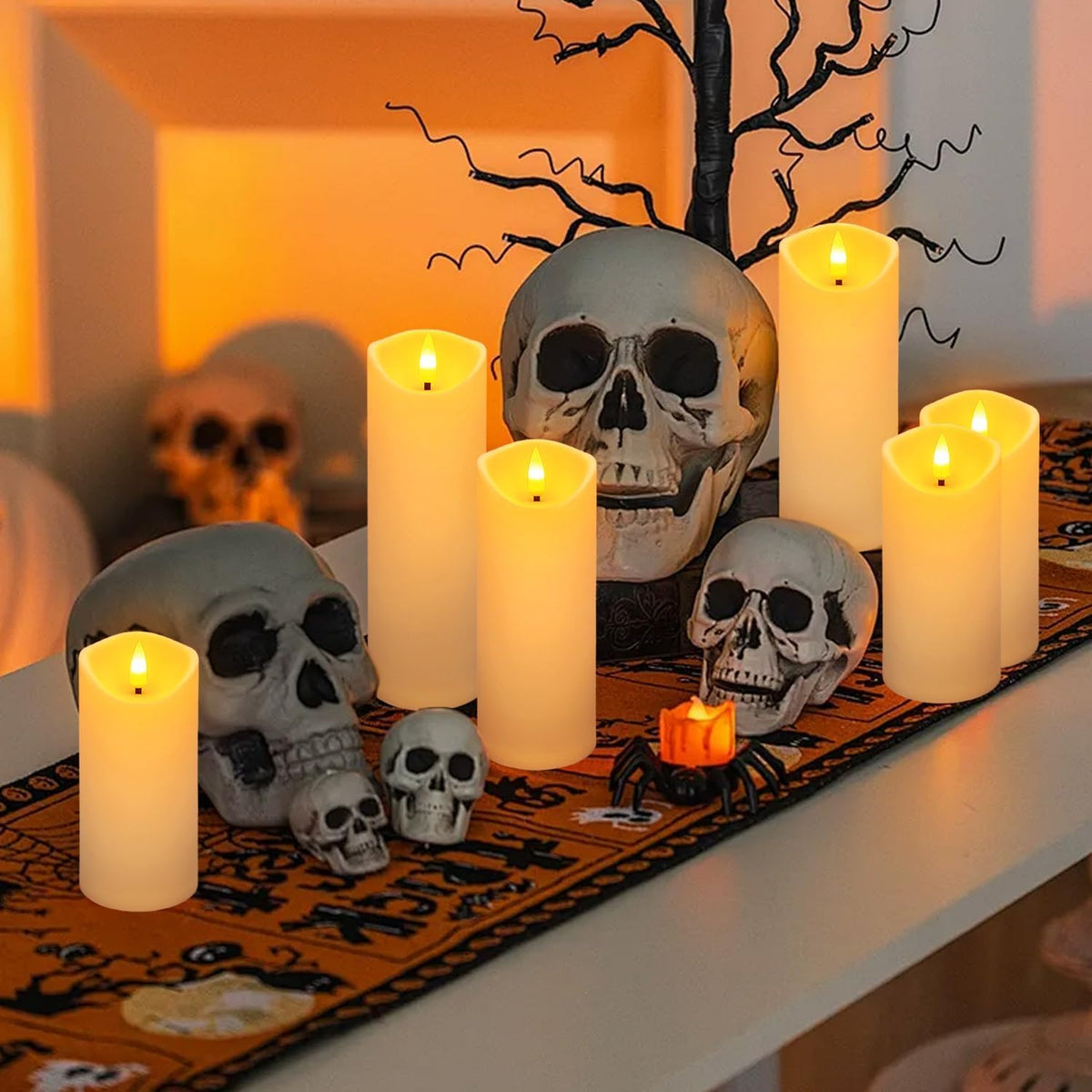 LIVEN Flickering Flameless Candles Battery Operated with Remote,Led Pillar Candles with Realistic Moving Wick Candles for Halloween,Christmas,Home Decor Pack of 12 (D2.2 xH 5" 6" 7")(White)