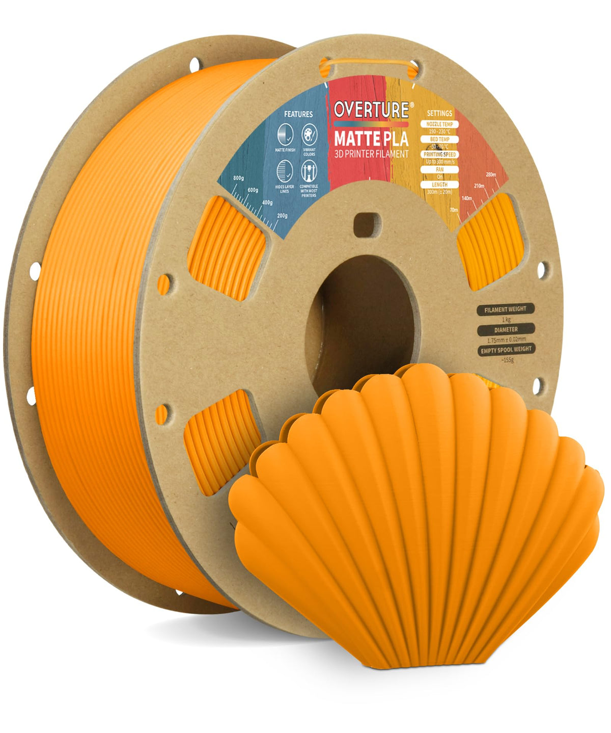 OVERTURE Matte PLA 3D Printer Filament 1.75mm, 1kg Light Brown