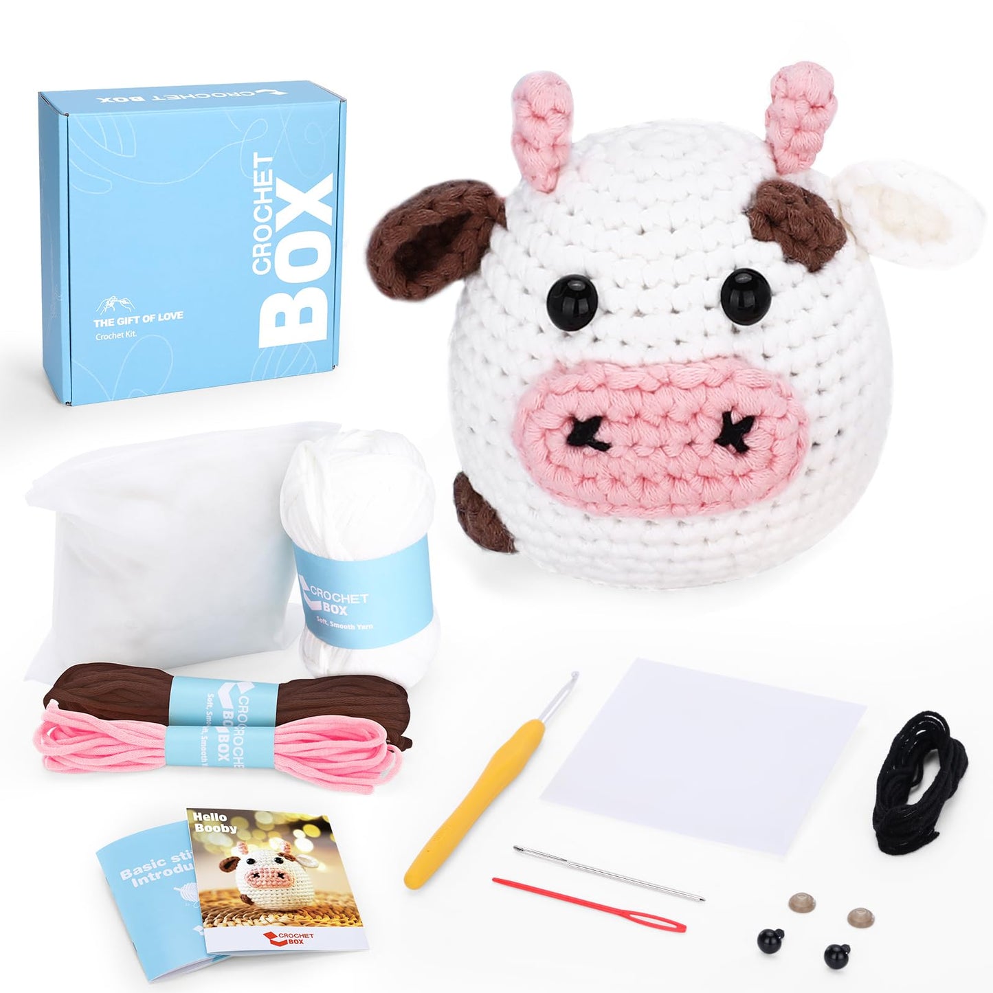 CROCHET BOX Complete Crochet Kit for Beginners - Highland Cow Crochet Kit, Include Video Tutorial, Instruction, Soft Yarn, Birthday Gift for Adults.