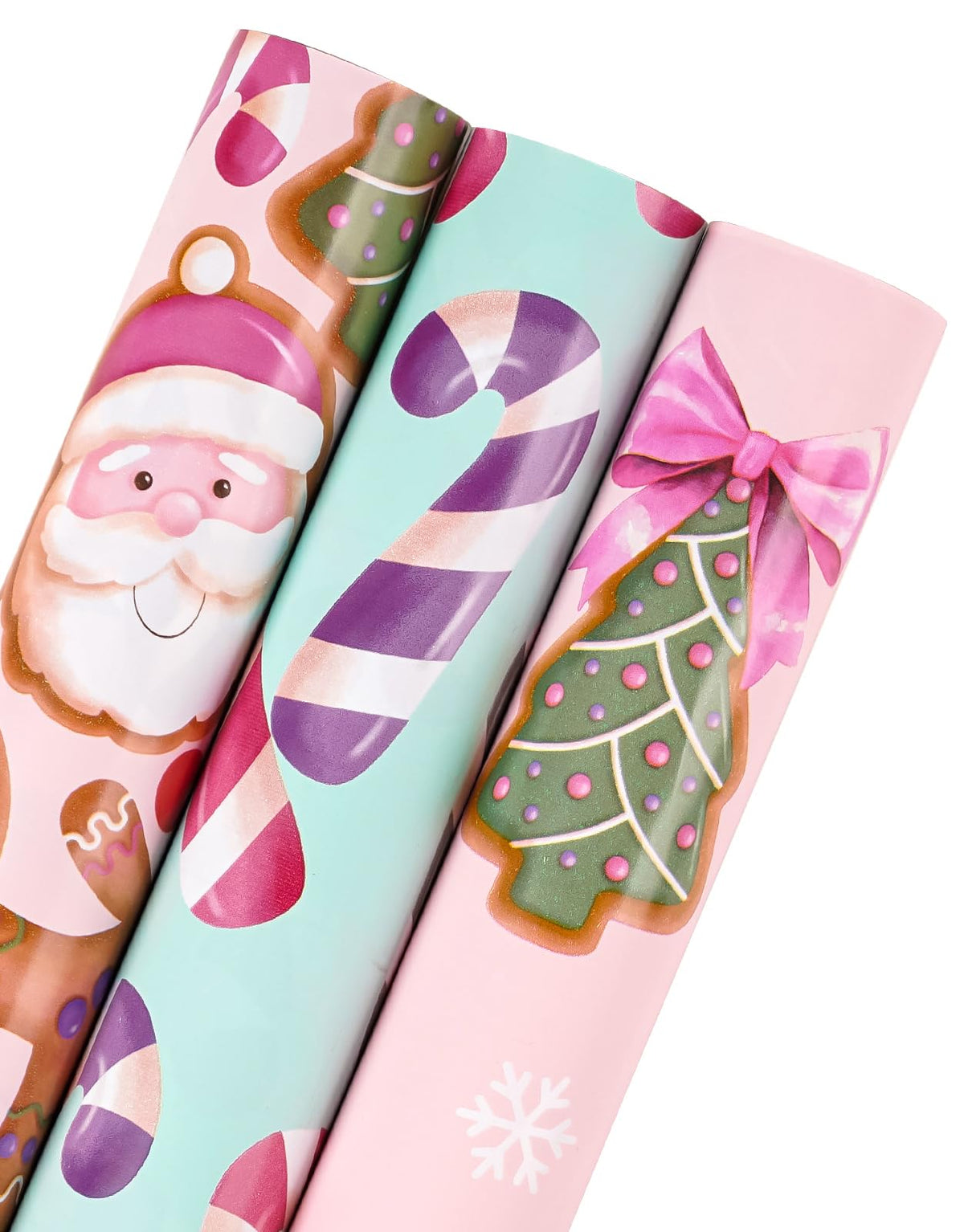 RUSPEPA Christmas Wrapping Paper Roll - Mini Roll - 3 Rolls - 43.2cm x 3m Per Roll - Bird, Christmas Garland, Holly and Pinecones Holiday Design with Metallic Foil Shine