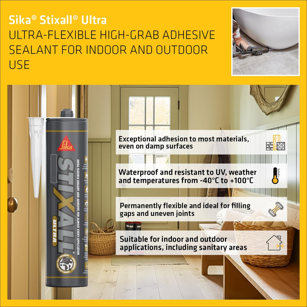 Sika Stixall Extreme Power Sealant And Adhesive, Crystal Clear, 290ml