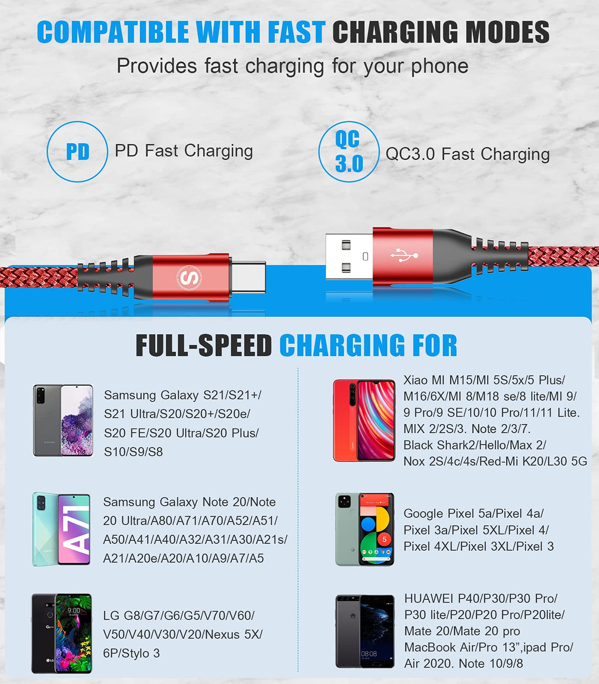 2-Pack 2M USB C Cable 3.1A Fast Car Charger Cable Compatible for iPhone 17 air 16 15 Plus Pro Max, Samsung Flip/Fold 7 6 5 4 3 S26 S25 S24 S10 S20 S21 S22 S23 A16/15/14/13/12 A35/A34 A56/55/54, Pixel