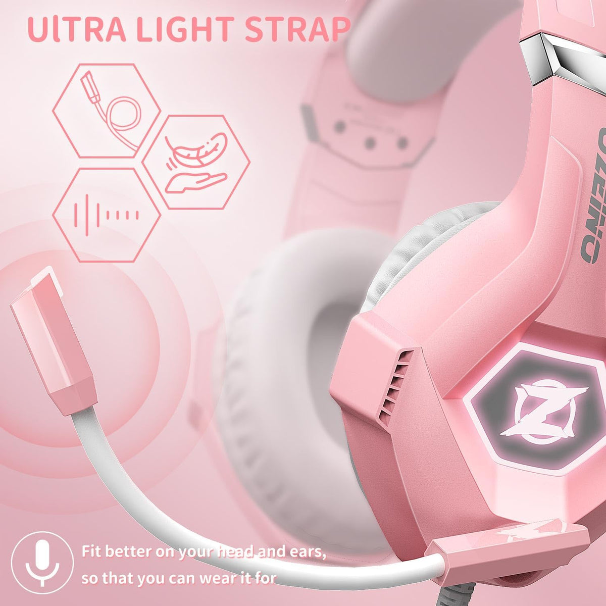 Ozeino Gaming Headset with Microphone for PS5/PS4/Xbox One/PC/Switch, Gaming Headphones with 3D Surround Sound & Noise Cancellation Pink
