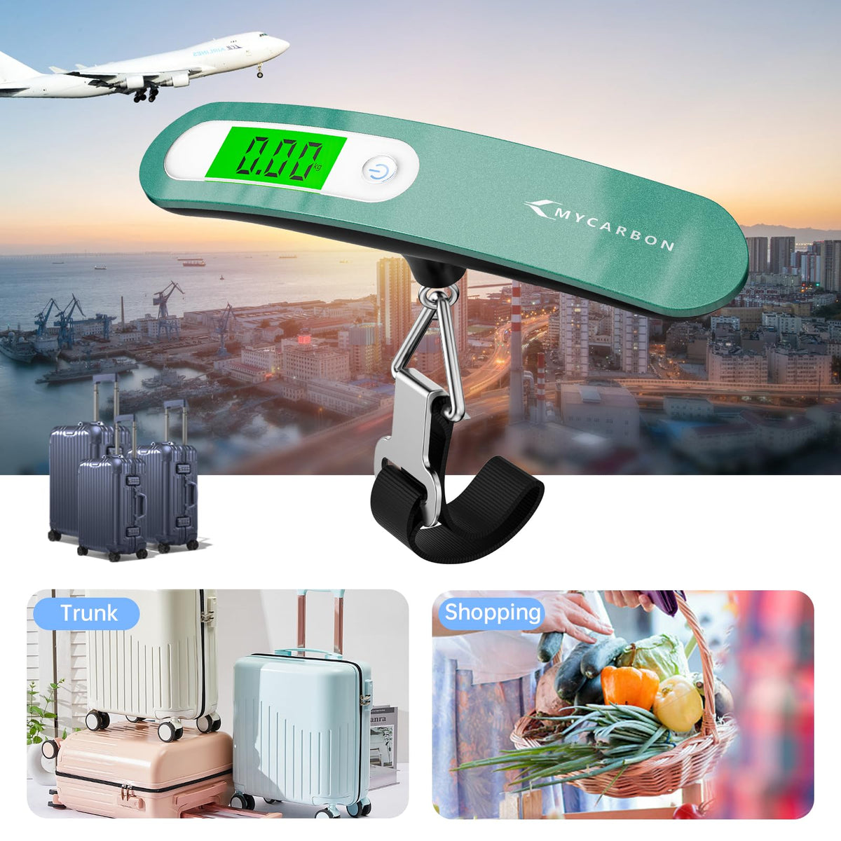 MYCARBON Luggage Scale Portable Digital Weight Scale for Travel Suitcase with Tare Function 110 Lb/ 50Kg Capacity (Silver)