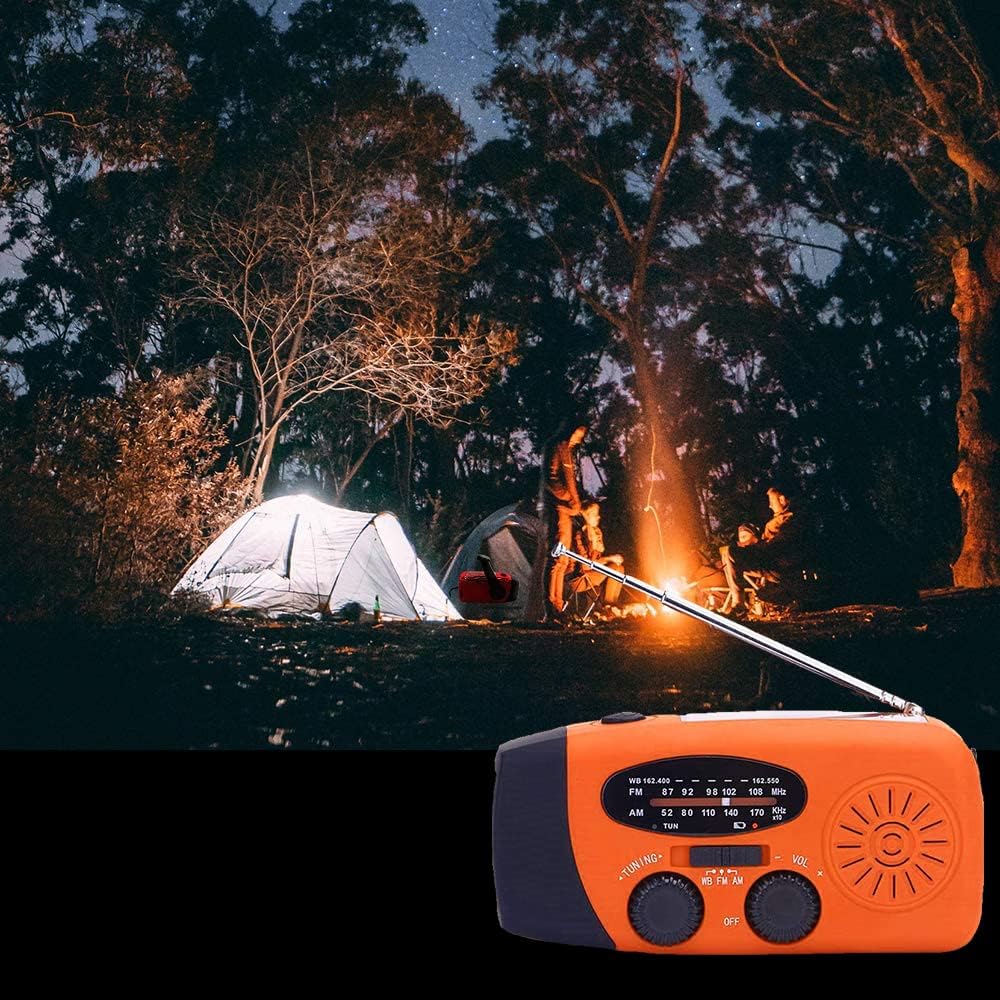 SOLARBABY Wind Up Solar Radio, Emergency Hand Crank Self Powered AM/FM Survival Solar Weather Radio with LED Flashlight,SOS Alarm,2000mAh Emergency Power Bank for Smart Phone (M-Orange)
