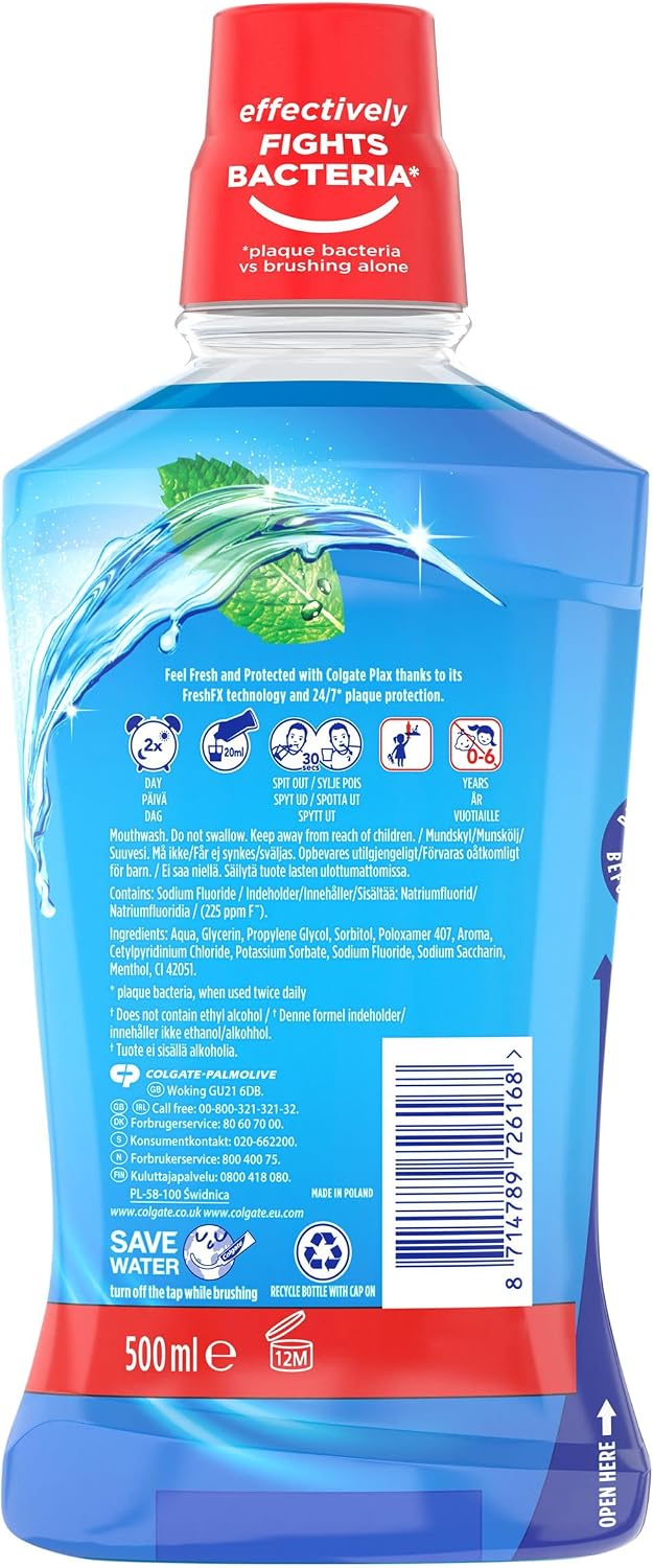 Colgate Plax Cool Mint Mouthwash for Fresh Breath, 500ml