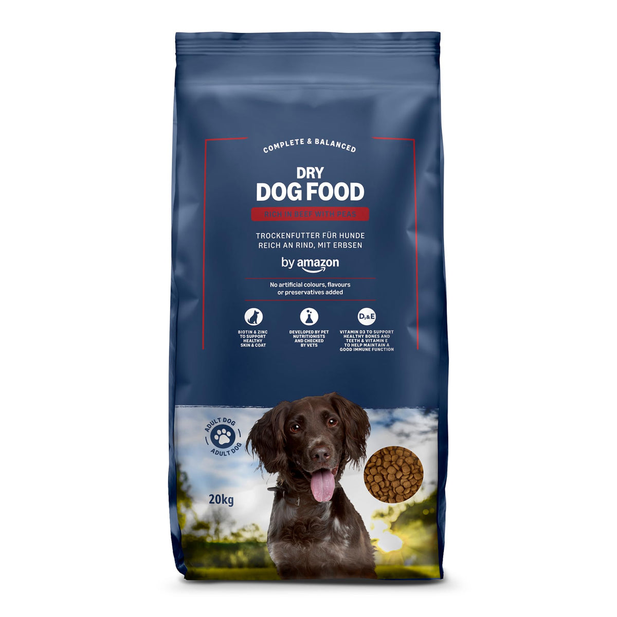 by Amazon - Complete Dry Dog Food for Adult Dogs, Rich in Beef with Peas, 2 Pack of 5kg