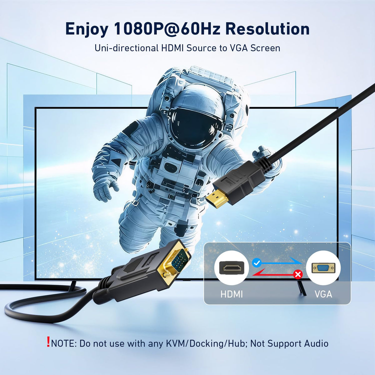 BENFEI HDMI to VGA, Gold-Plated HDMI to VGA 4.5M Cable (Male to Male) for Computer, Desktop, Laptop, PC, Monitor, Projector, HDTV, Chromebook, Raspberry Pi, Roku, Xbox and More - Black
