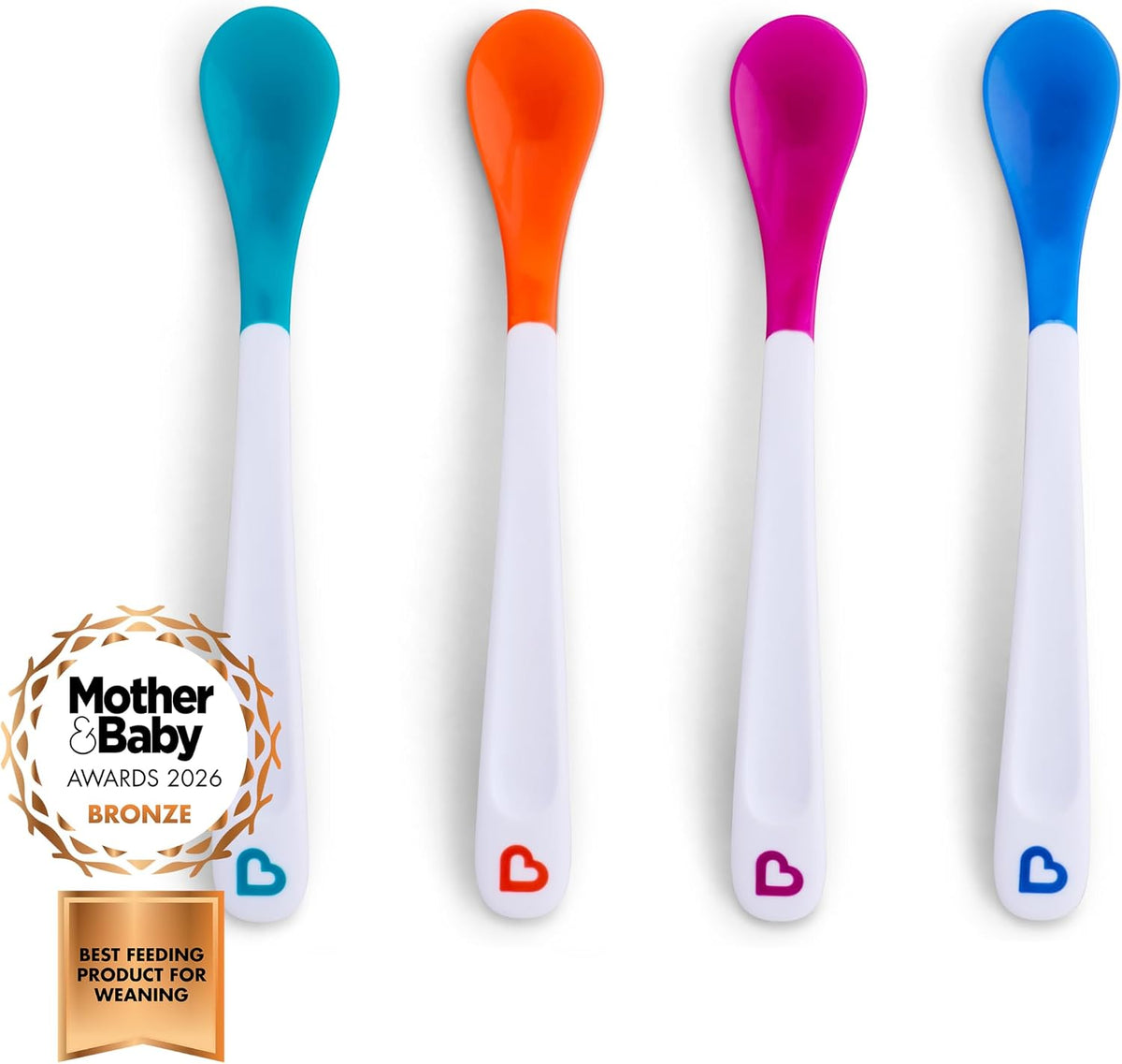 Munchkin White Hot Toddler & Baby Spoons| Baby Weaning Spoons Set with Colour Changing Heat Alert| Dishwasher Safe Plastic Cutlery| BPA Free| Baby Feeding Spoons & Dessert Spoons for Babies | 4 Pack