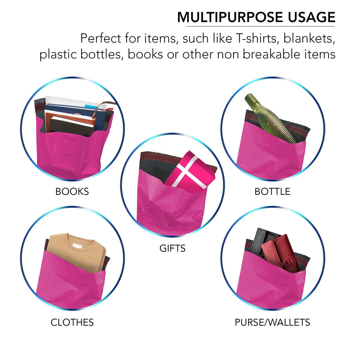 Hot Pink Mailing Bags, iSOUL 50 Pcs Shipping Poly Postal Self Seal Bags in Size 10 x 14 Inch Size Small Mailing Bags Postage Packaging Bags 254mm to 356mm