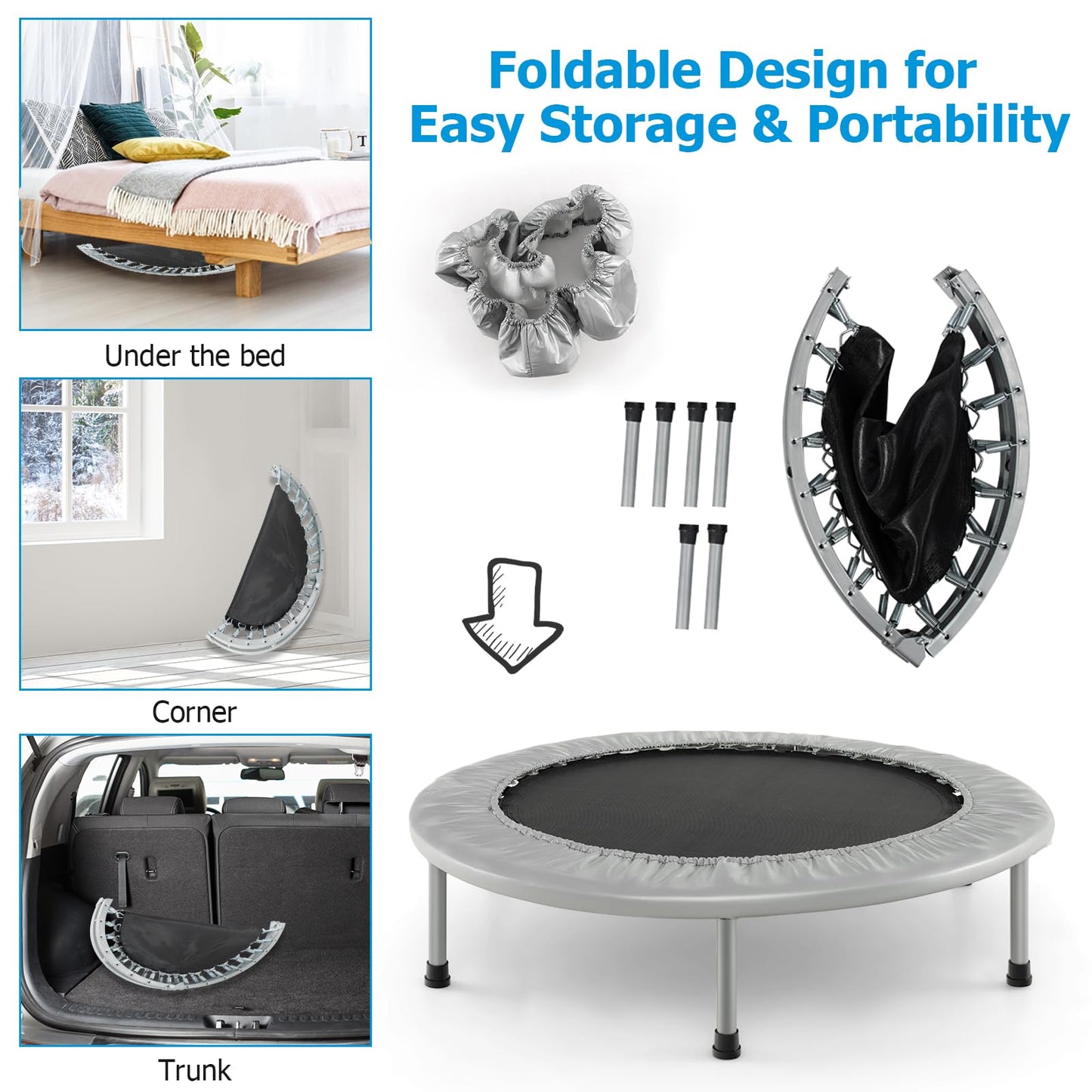 COSTWAY 38" Foldable Mini Fitness Trampoline with Carry Bag — Max 150 kg