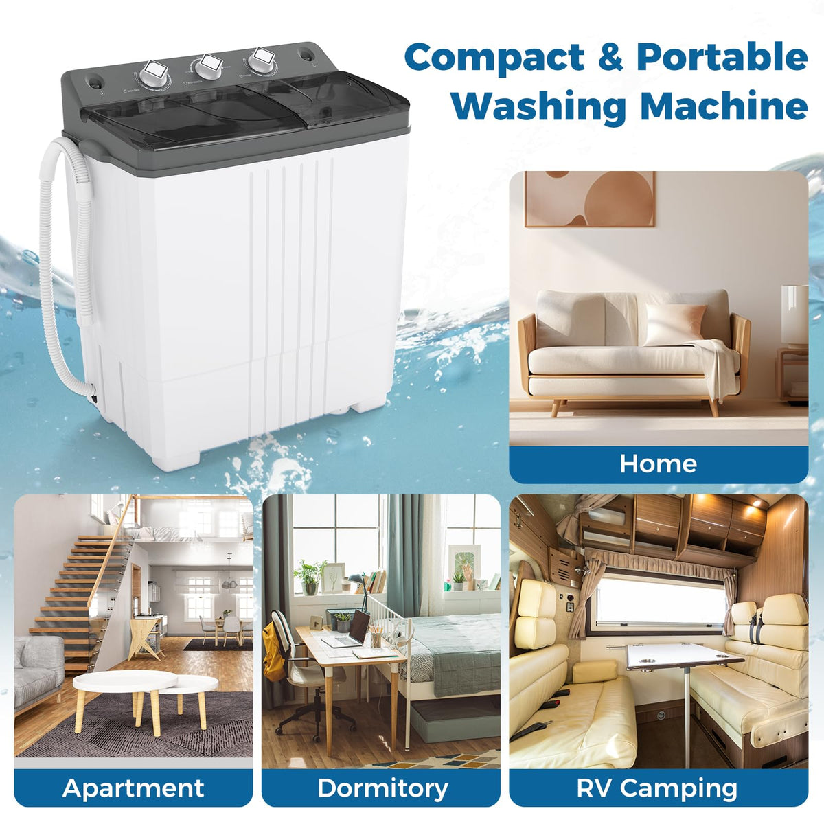 COSTWAY Twin Tub Washing Machine, 8KG (5KG Washer+3KG Dryer)