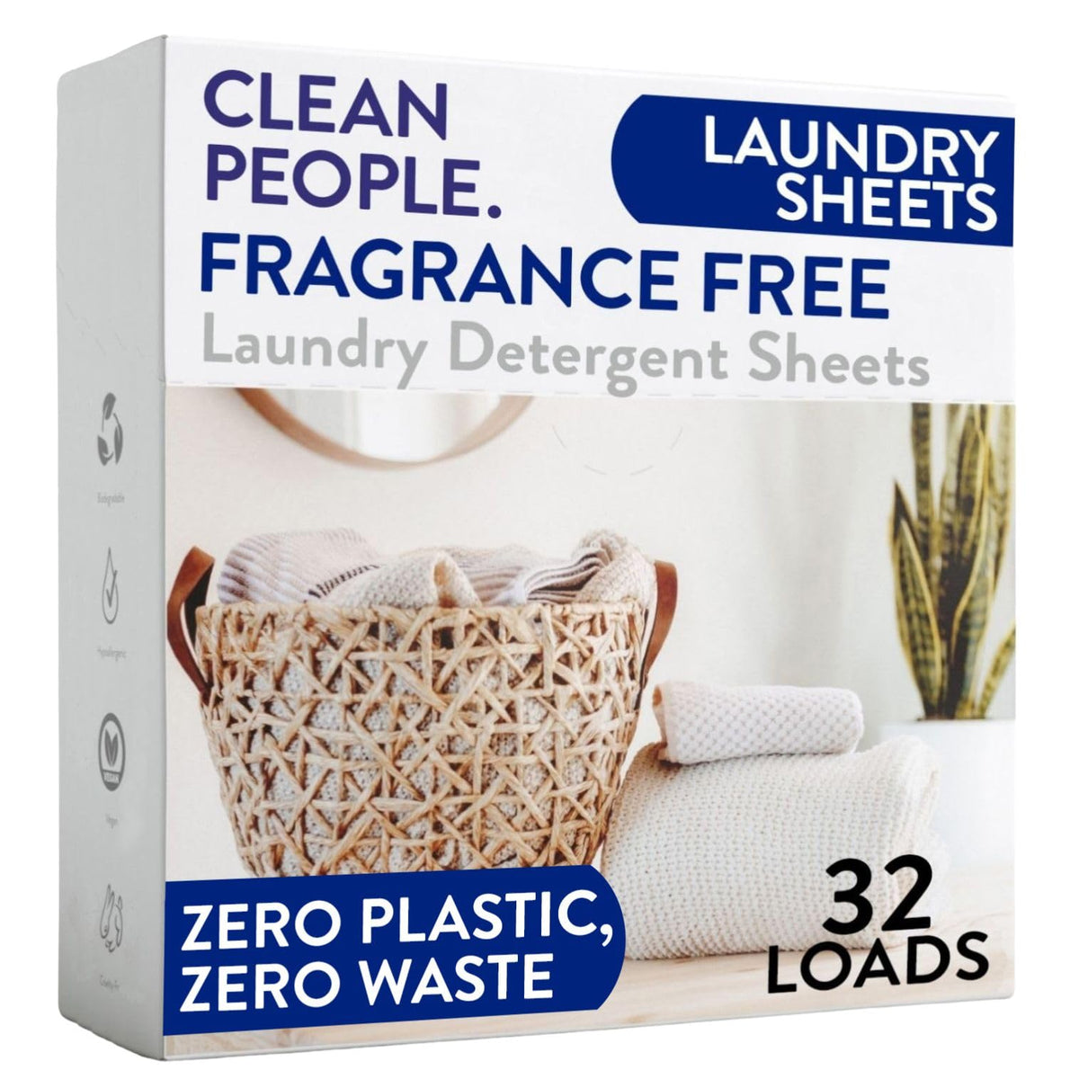 Clean People Laundry Detergent Sheets - Recyclable Packaging, Hypoallergenic, Stain Fighting - Ultra Concentrated, Laundry Soap - Fresh Scent, 32 Pack