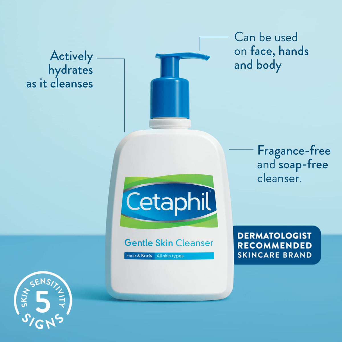 Cetaphil Gentle Skin Cleanser, 473ml, Face & Body Wash, For Normal To Dry Sensitive Skin, With Niacinamide & Glycerin, Soap Free, Packaging May Vary