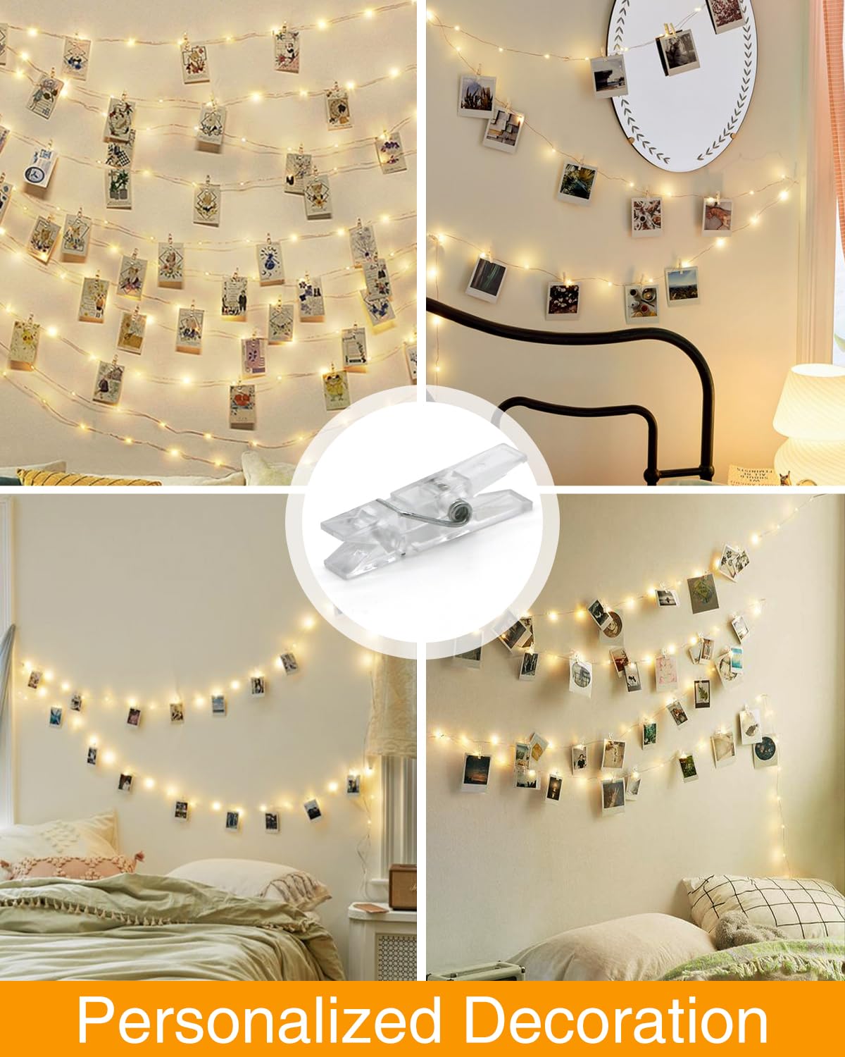 Kolpop 50LED Photo Clip String Lights, 5M Photo Peg Fairy Lights Indoor with 30 Clips Battery Powered Cooper Wire Hanging String Photo Display for Bedroom Birthday Wedding Party Christmas Decorations