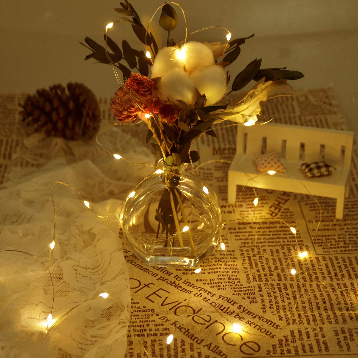 Dalugo Orange Fairy Lights, 3M/10ft Amber Fairy Lights, 30 LED Halloween Battery Lights for Autumn Halloween Christmas Decorations, Fireplace, Home Decor