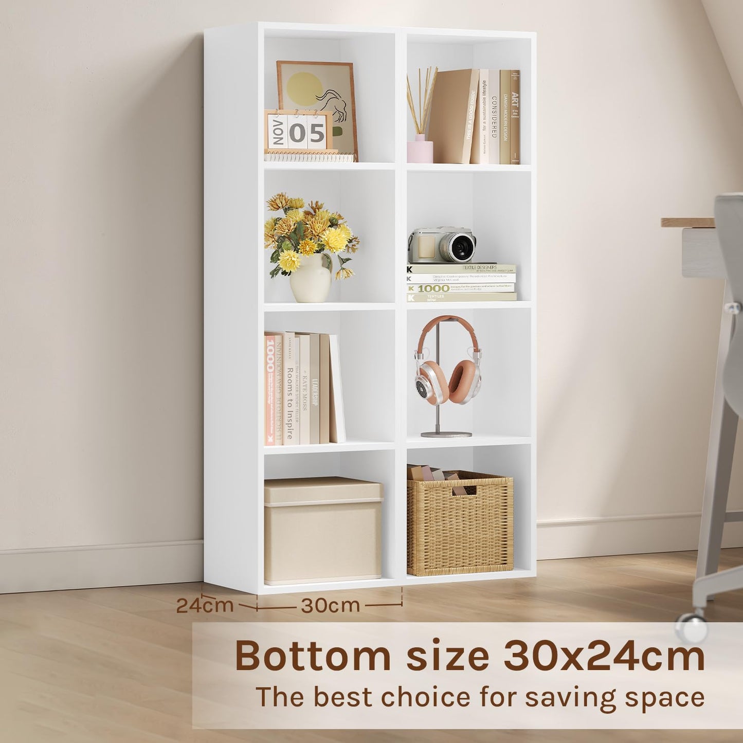 WOLTU Bookcase, White Book Shelf 6 Storage Cubes Unit, Tall Freestanding Bookcases for Living Room,Bedroom