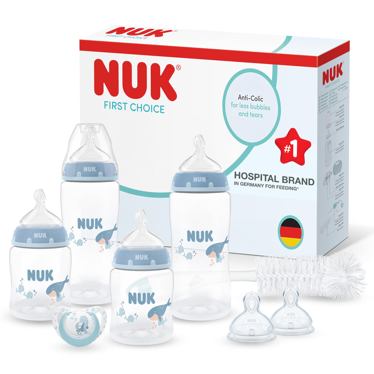 NUK First Choice+ Baby Bottles Set | 0-6 Months | Temperature Control | Anti Colic Vent | 300 ml | BPA-Free | Silicone Teat | 3 Count | Safari