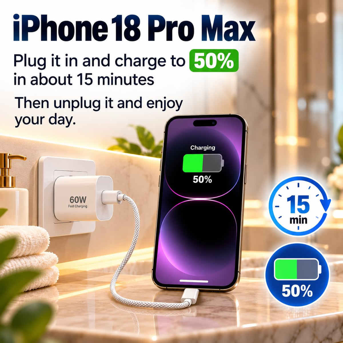 2 Pack 60W USB-C to C Fast Charging Charger Cable For iPhone 18 Pro Max 17e