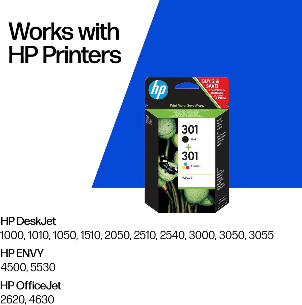HP 301 Black & Tri-colour Original Ink Cartridges 2-Pack