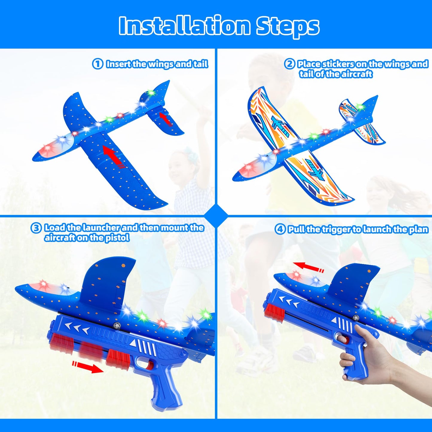 Doloowee Boys Toys for 3 4 5 6 7 8 Years Old, 1 Launcher with 3 Foam Glider Planes, Outdoor Garden Toys Birthday Present Gift for Kids 3 4 5 6 7 8 Year Old