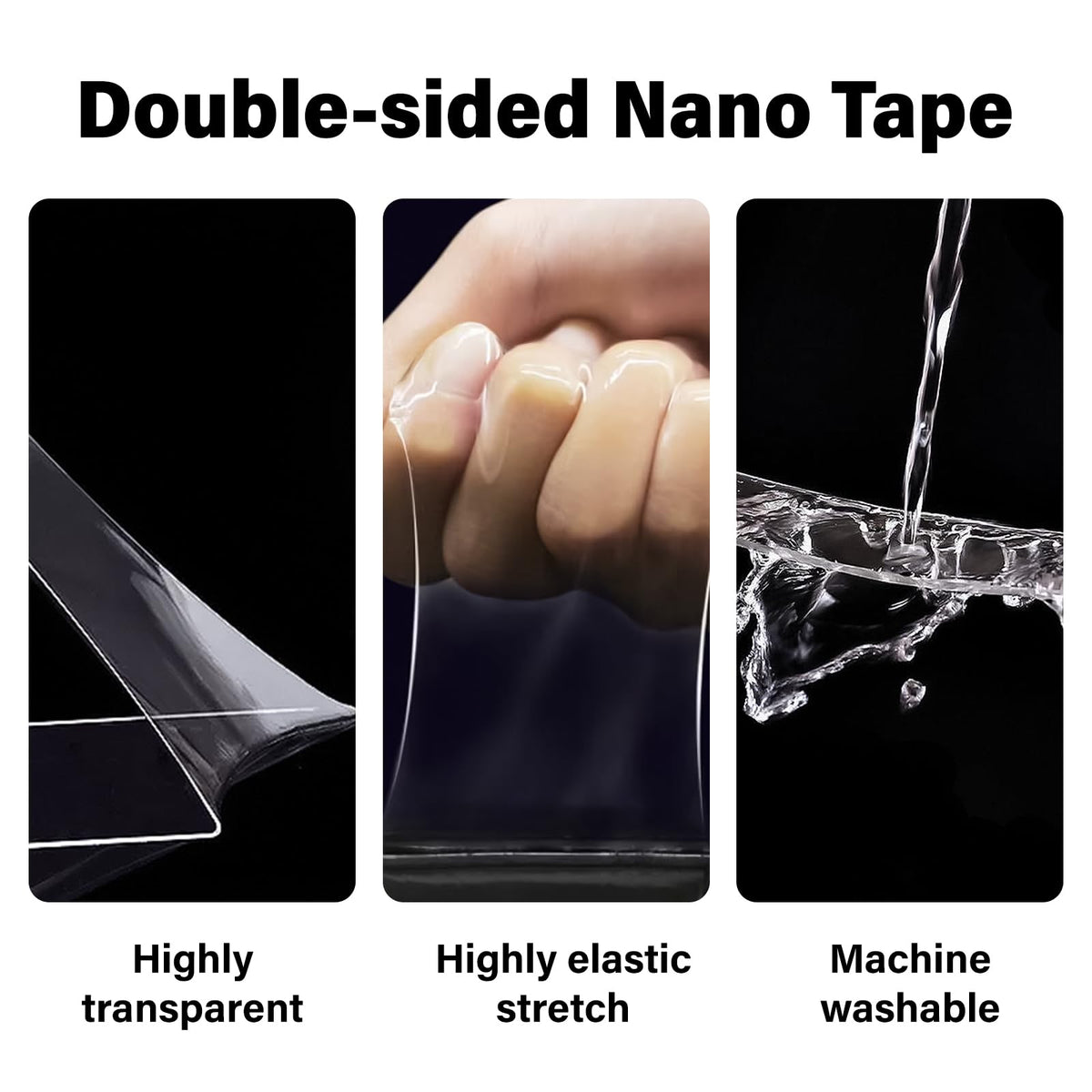 Double Sided Tape Heavy Duty Waterproof,Removable Reusable Multipurpose Clear Adhesive Extra Strong for Carpet Mats/Photos Frames/Craft Wall Mounting (3m*2cm*1mm)