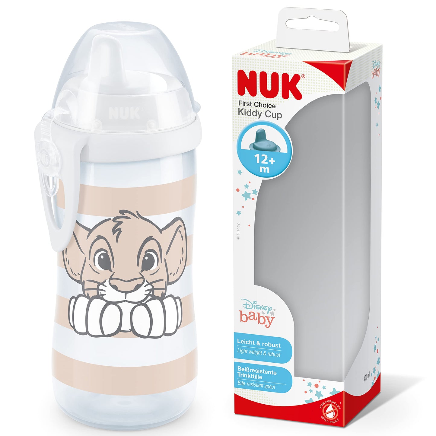 NUK Kiddy Cup Toddler Cup | 12+ Months | 300 ml | Leak-Proof Toughened Spout | Clip & Protective Cap | BPA-Free | Yellow