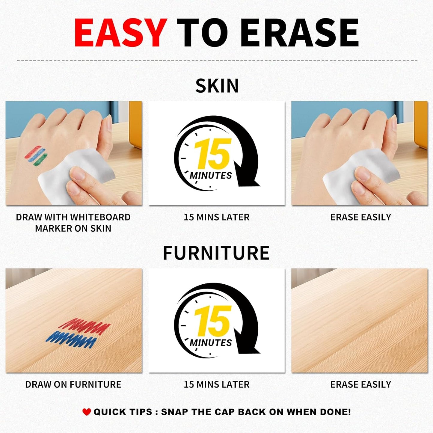 12 Colour Kids Dry Wipe Whiteboard Pens Non-Toxic Fine Tip Low Odour Mini Dry Erase Markers for School Classroom Home Children Art Supplies