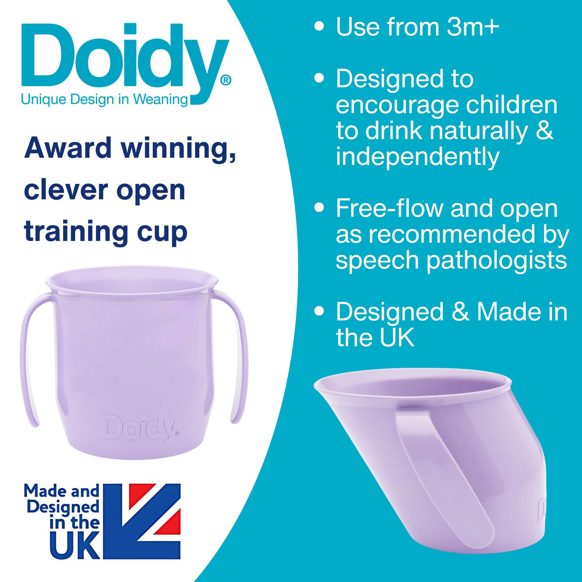 Doidy Cup, Open Cup for Training Baby 6 Months-3 Years, 200ml, Slanted Weaning Cup with Handles for Learning to Drink, BPA Free, 2 Pack (Orange)