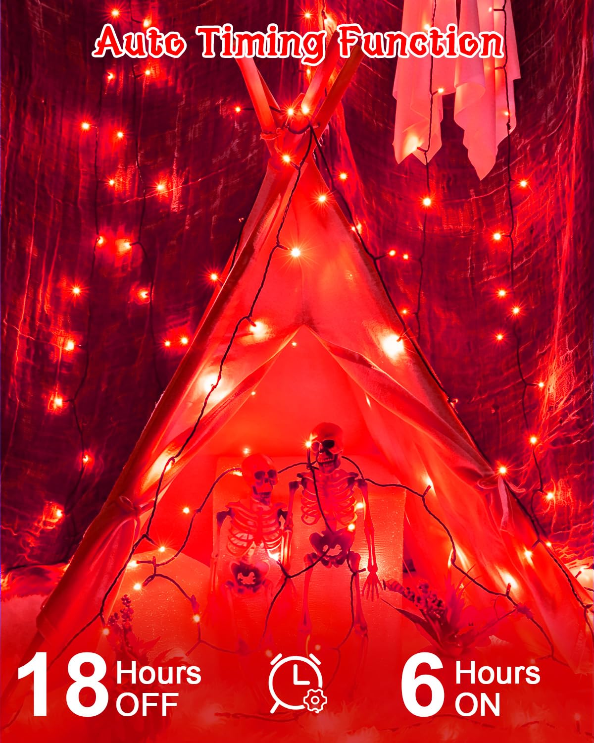 Dalugo Halloween Decoration Lights, 5M 50 LED Orange Purple White Fairy Lights with Timer, IP65 Waterproof Battery Powered Lights for Indoor Outdoor Autumn Halloween Decorations(Green Wire)