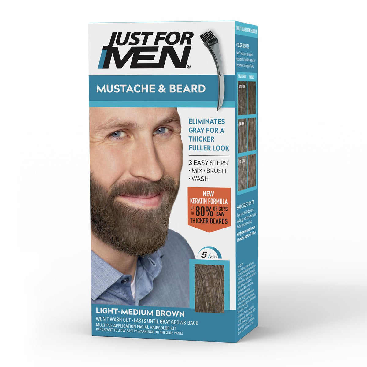 Just for men Moustache & Beard Dark Brown Dye, Eliminates Grey for a Thicker & Fuller Look M45