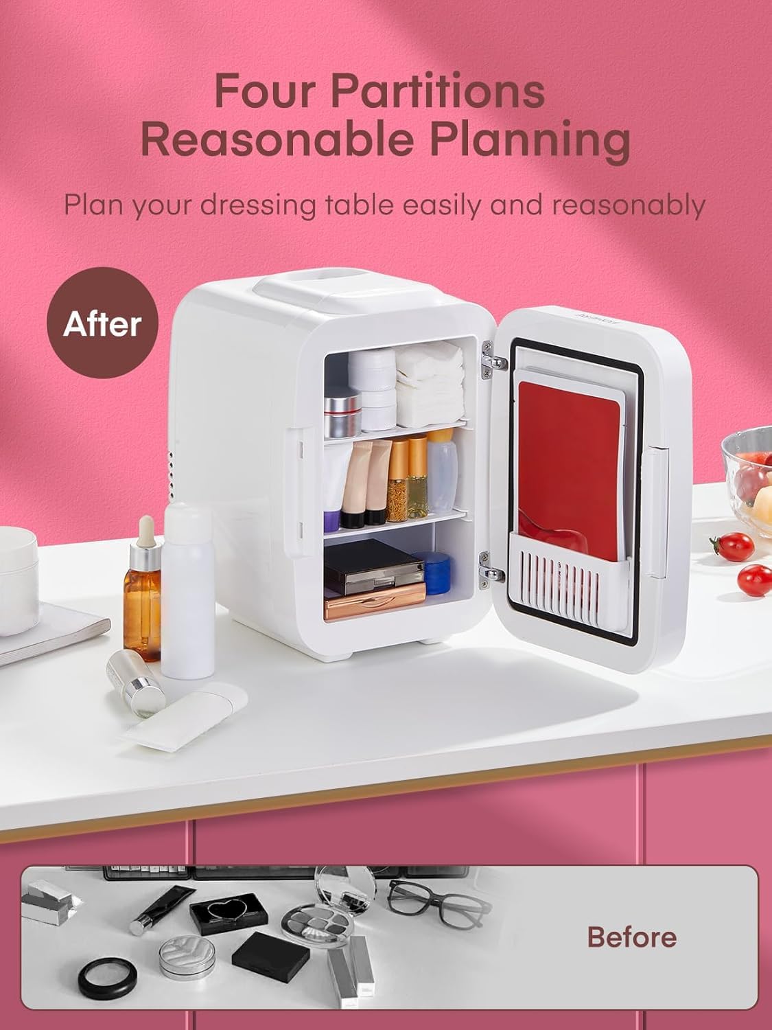 FOHERE Mini Fridge for Bedrooms, 5L/6 Can Portable Skincare Fridge