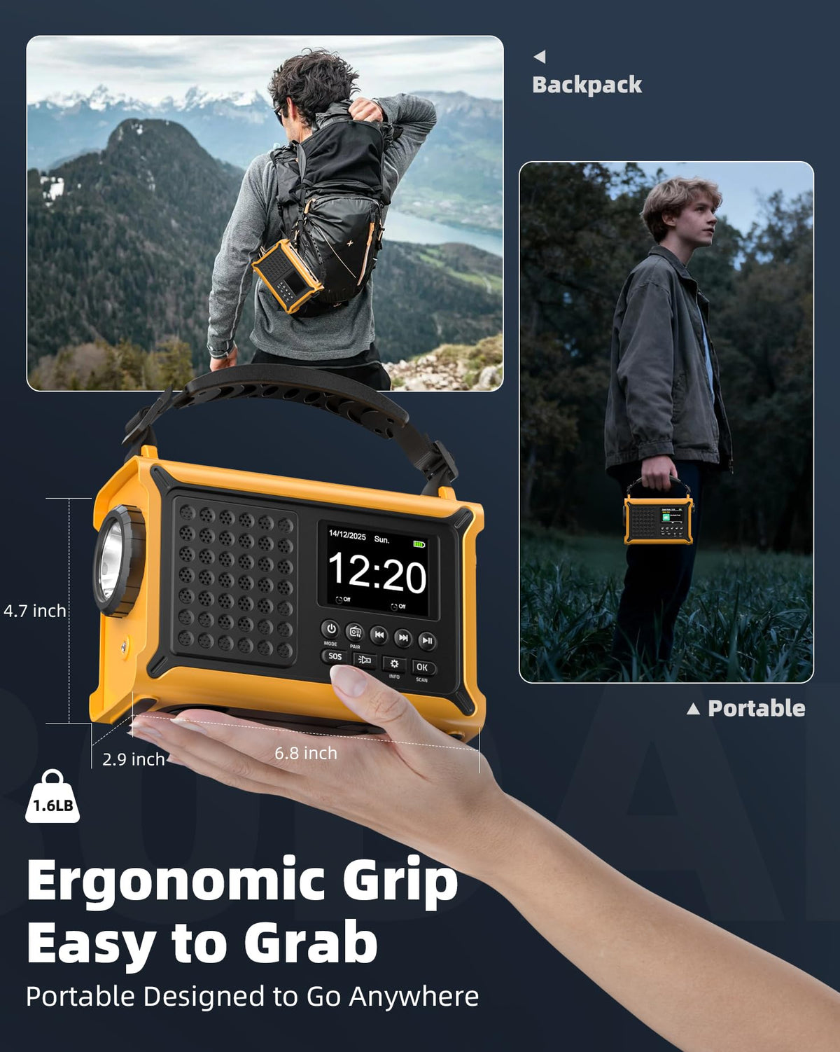Roxicosly DAB+/DAB/FM Solar Wind Up Radio with 12000mAh Battery, Bluetooth
