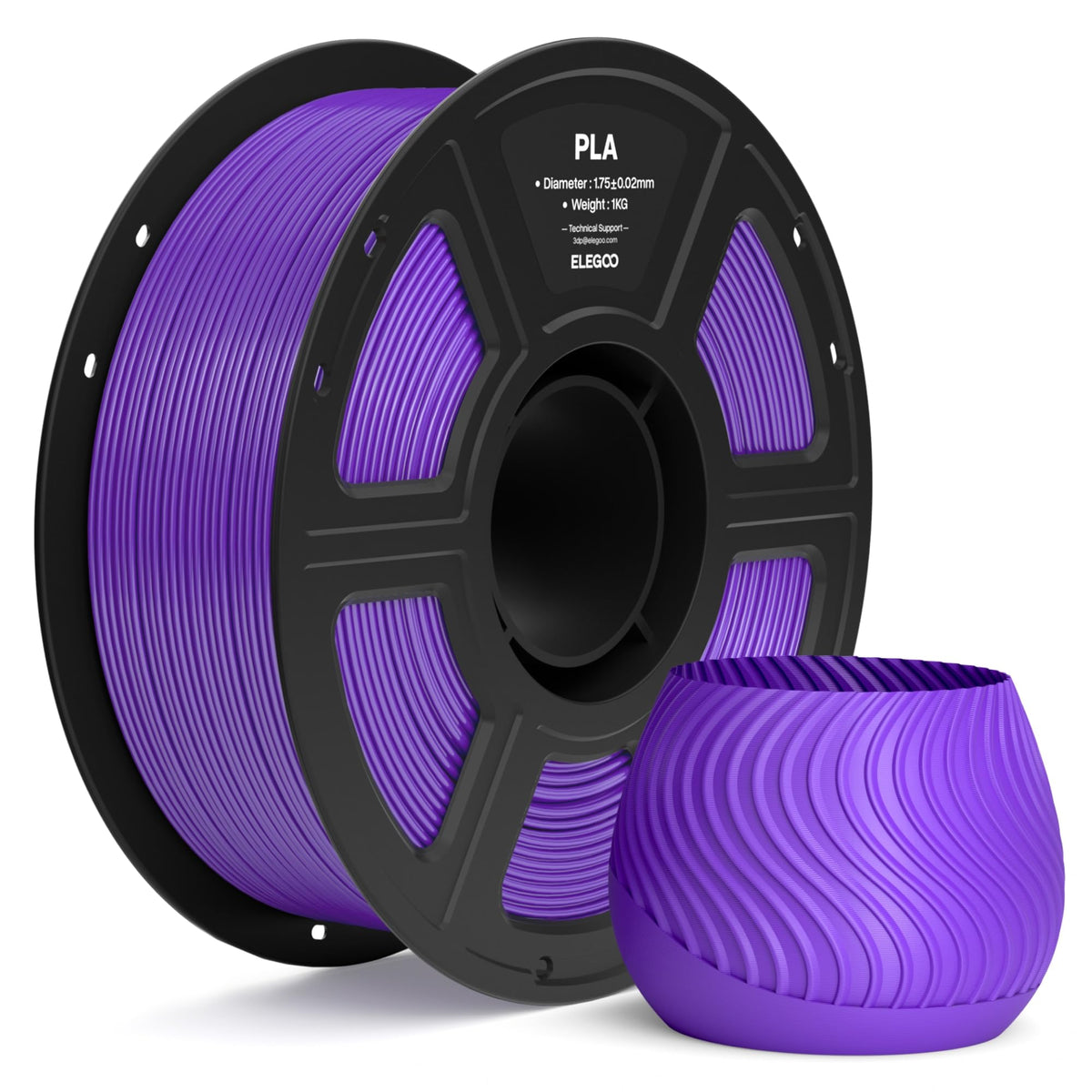 ELEGOO PLA 3D Printer Filament 1.75mm Black 1KG, Easy to Use, Durable