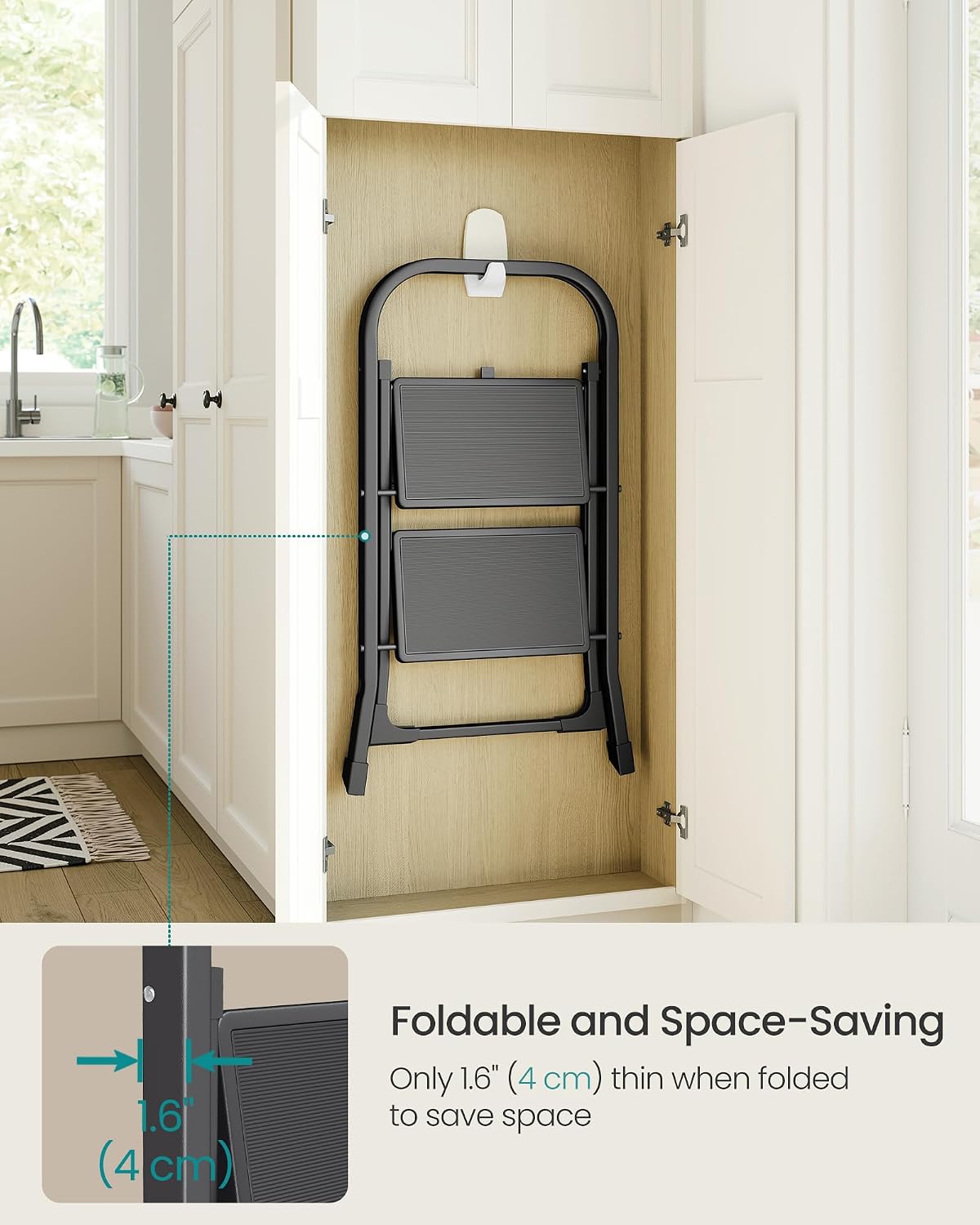 SONGMICS 2-Step Ladder, Folding Step Ladder, Safety, Holds up to 150KG