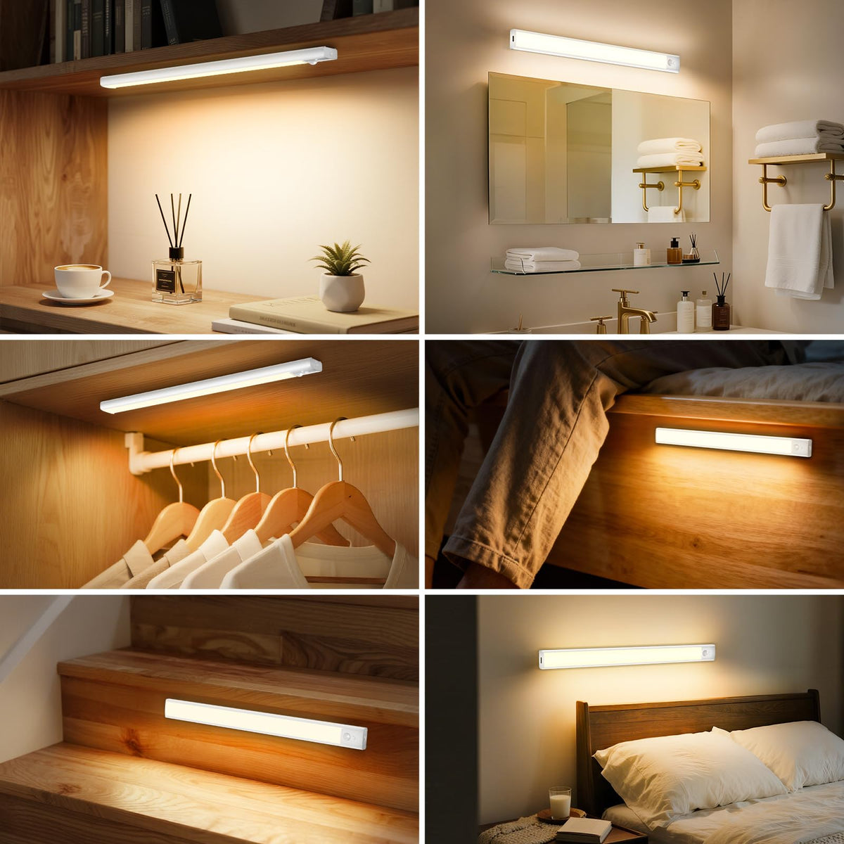 daphomeu 5 Pack Rechargeable Under Cupboard Kitchen Lights, 20CM Dimmable Warm Cabinet Light, LED Motion Sensor Lights Indoor, Magnetic Stick Light for Kitchen Shelf Stairs Wardrobe
