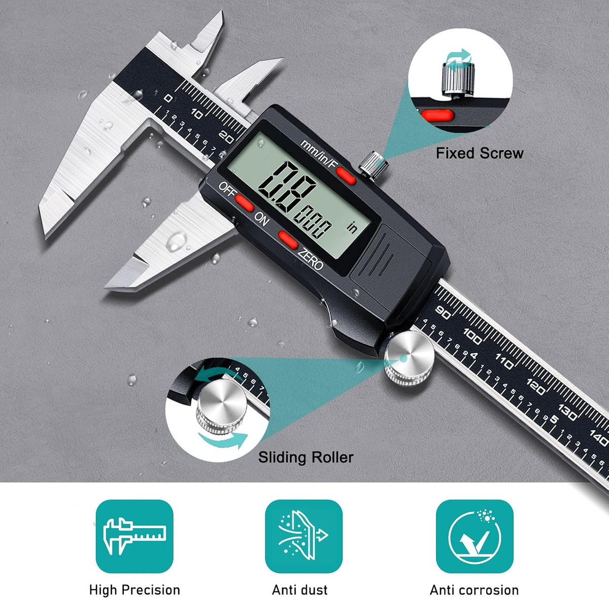 Kynup Digital Caliper 150mm, 6 inch Digital Vernier Caliper with LCD Screen