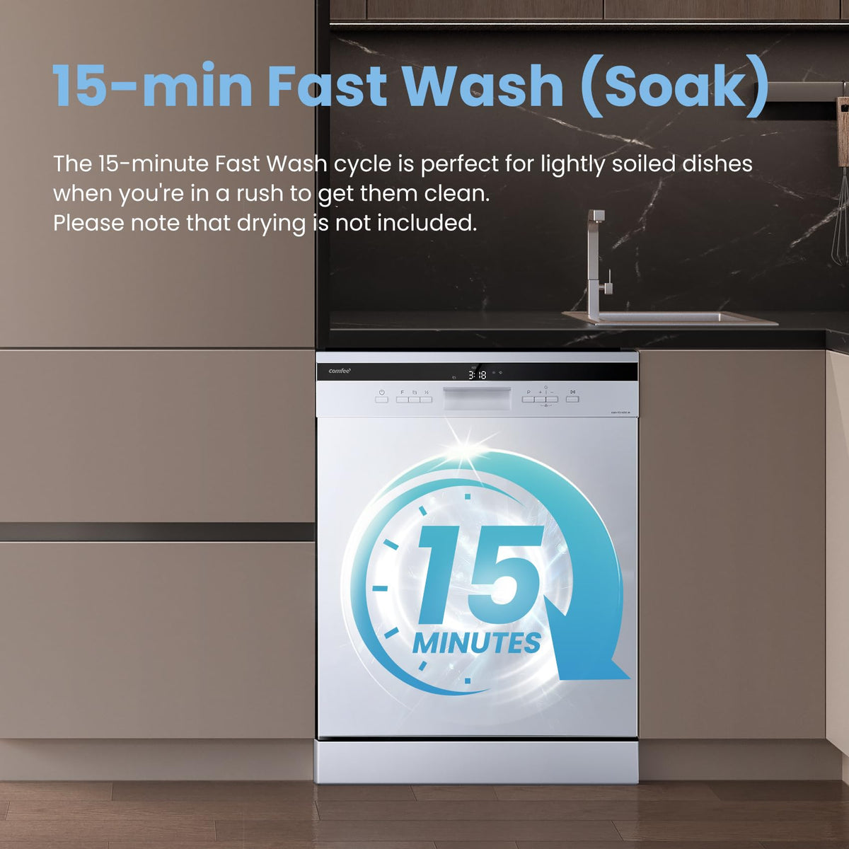 COMFEE' 60cm Freestanding Dishwasher, 14 Place Settings, Stainless Steel