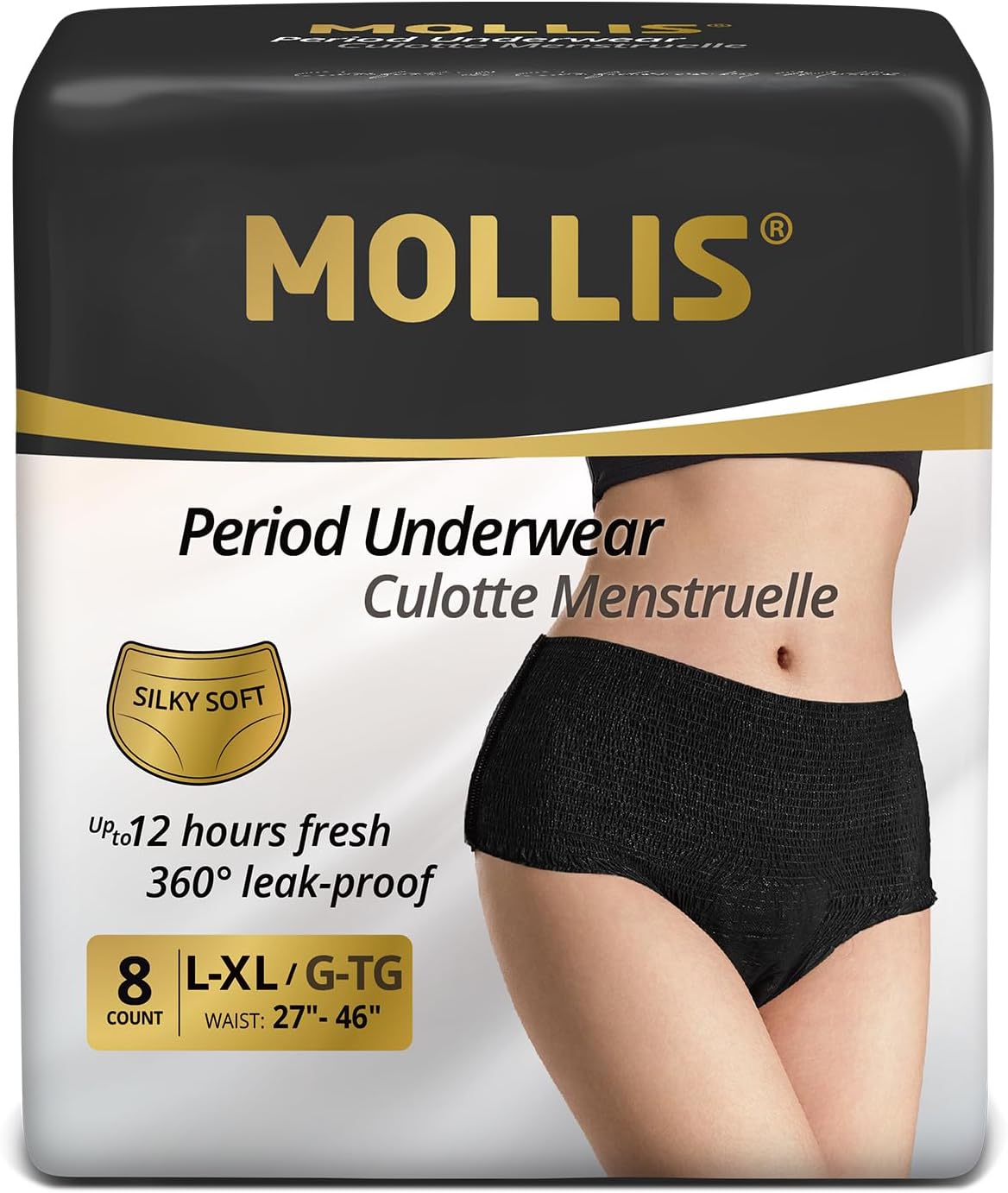 MOLLIS Disposable Period Pants Heavy Flow, Postpartum Underwear L/XL 8 Ct