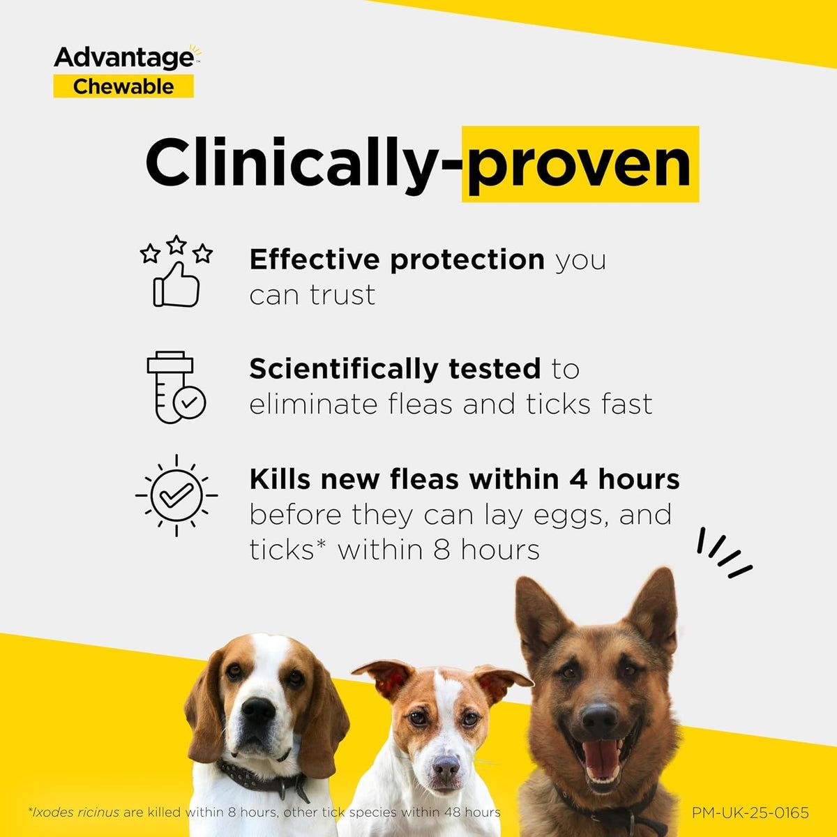 Advantage Chewable 450mg Chewable Tablets for Dogs >11 - 22kg (3 pack), Flea and Tick Treatment, Fast Acting Kills Fleas Within Hours, Prevention Lasts For A Month, Easy To Administer