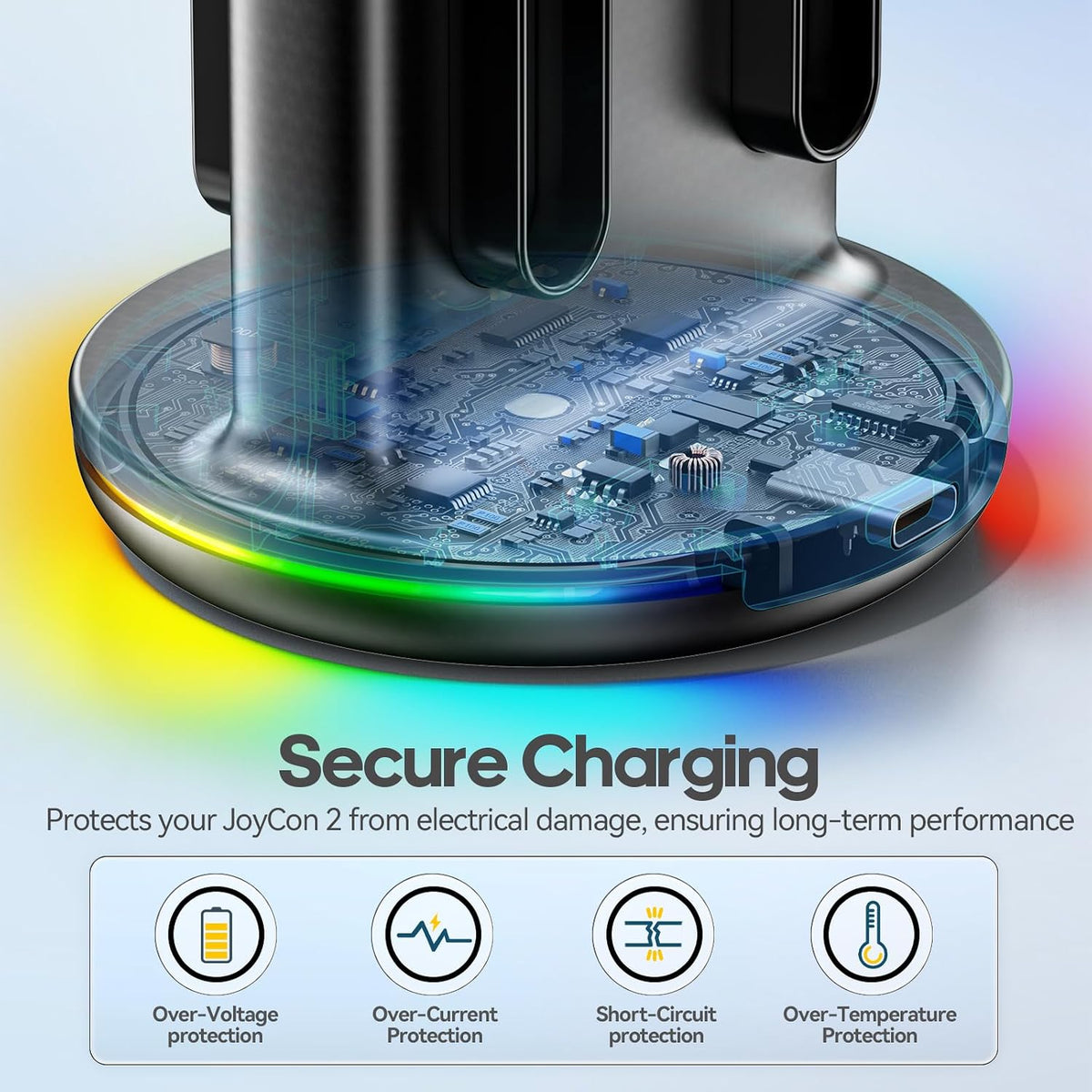 Rysker RGB Switch 2 Controller Charger for Joy-pad 2, 2H Fast Joycon 2 Charging Dock for Any Direction Charging, 9 Light Modes Switch 2 Joycon Charger Station