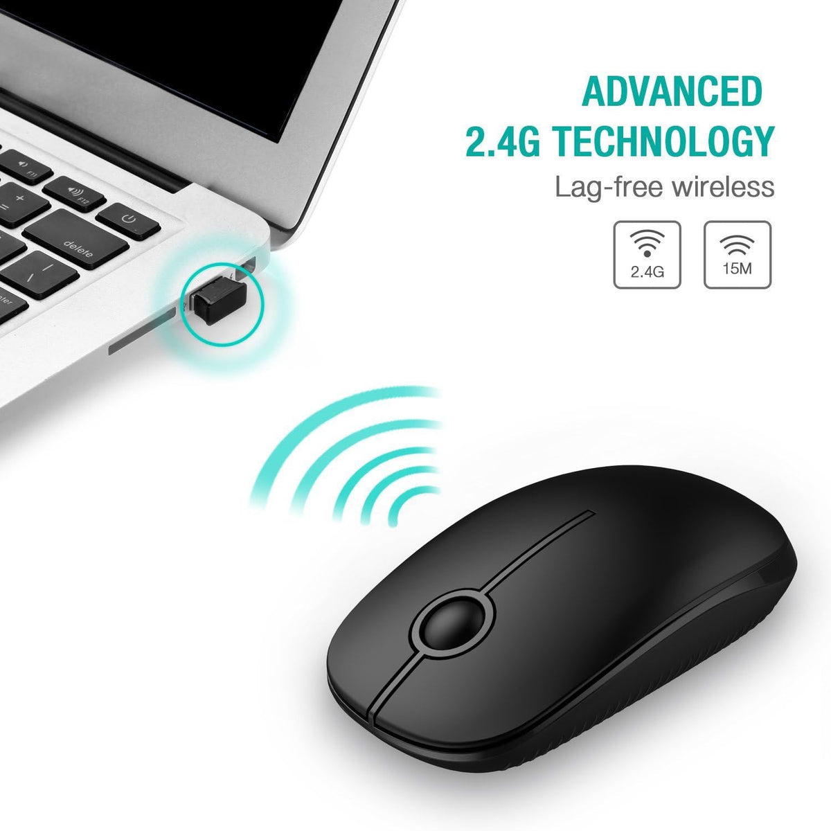 Seenda Wireless Mouse, Silent with 2.4G USB Receiver, Black