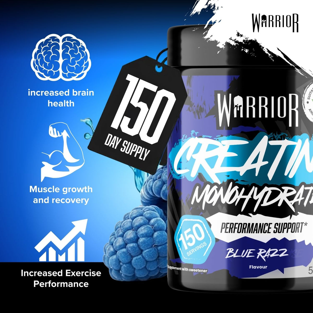Warrior Creatine Monohydrate Powder 500g Pure Micronised (166 Servings)