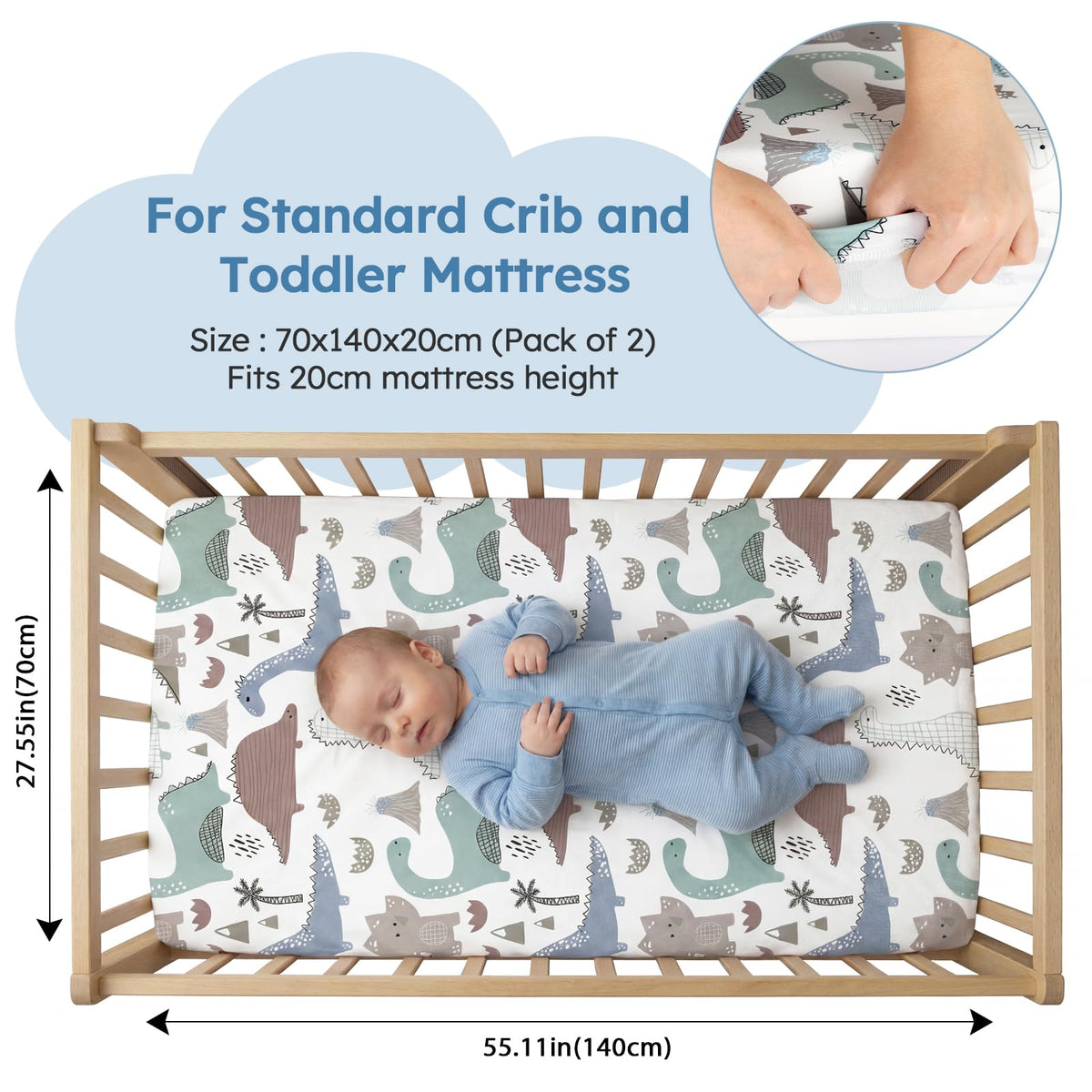 Yoofoss Moses Basket Sheets 41 x 84 cm, Fitted Soft & Breathable Microfiber Pram Sheet for Newborn Baby Boy and Girl, Crib Bassinet Mattress Protector Snuzpod Bedside 2 Pack