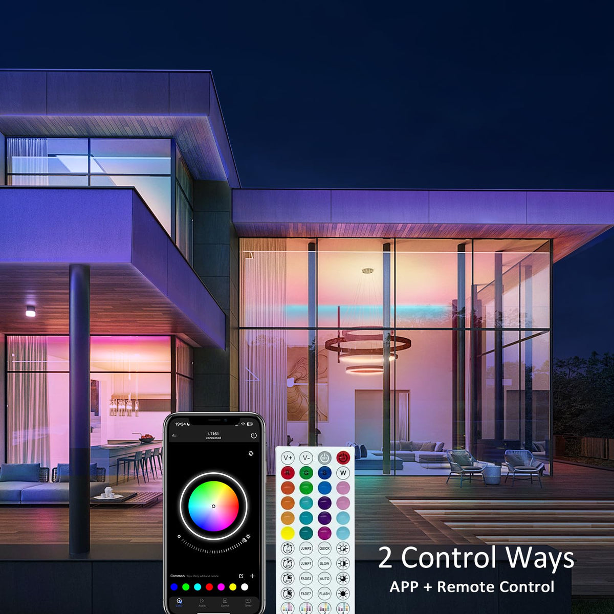 HOVVIDA LED Strip Lights 10M, 1x10M, 30 LEDs/Meter, 24V RGB LED Strip Light, 300 LEDs, APP and Remote Control, Music Mode, Timer Mode, LED for Bedroom, Living Room, Kitchen, Party