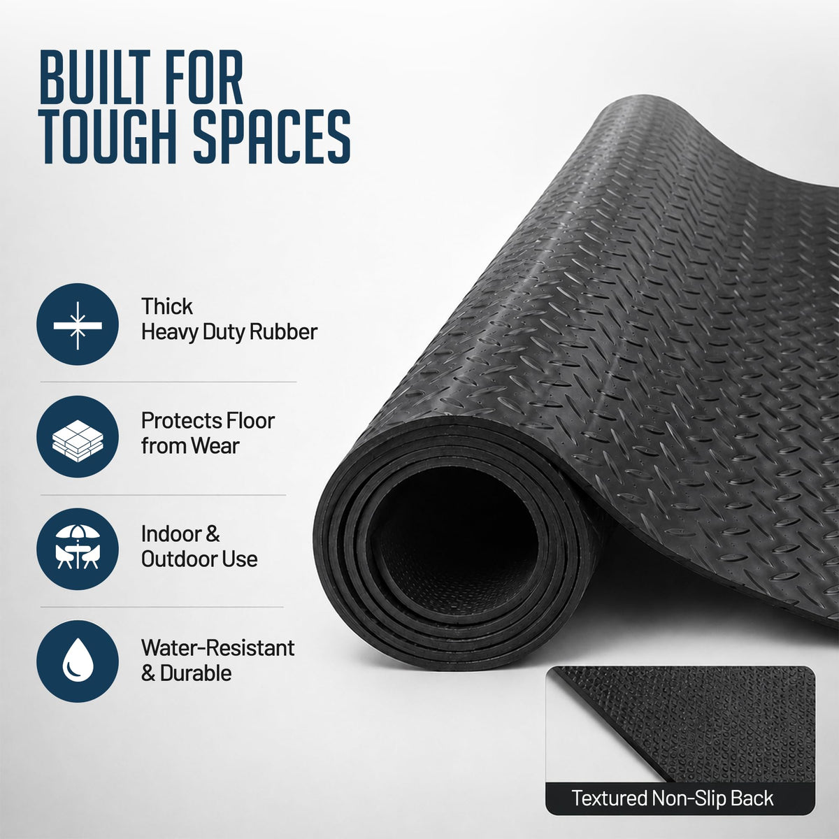 Black Rubber Matting Roll | Thick Heavy Duty Flooring Mat, Indoor & Outdoor, Non-Slip, Waterproof & Easy to Cut | Ideal for Garage, Vans, Gym, Shed Floor | 3mm (4.5m x 1.5m, Small Diamond)