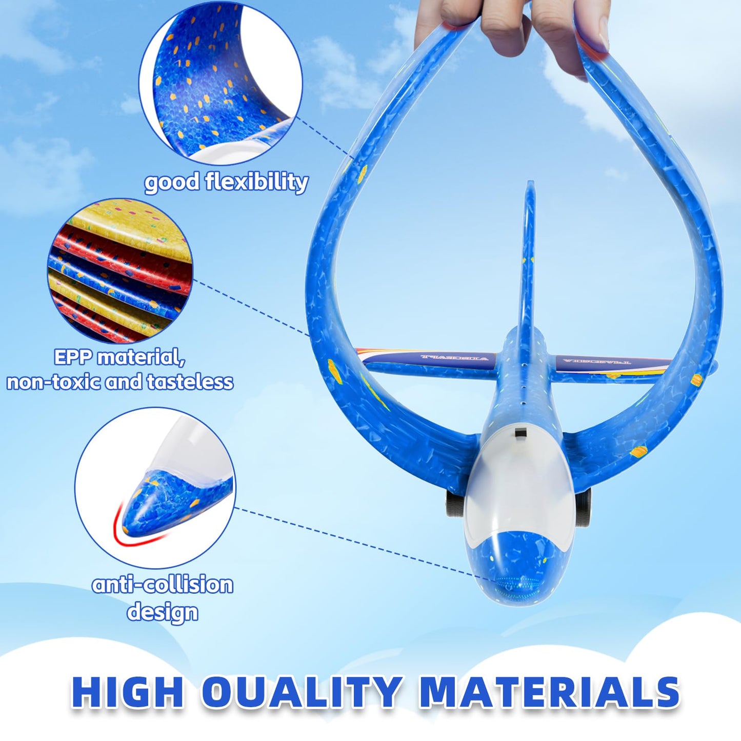Doloowee Boys Toys for 3 4 5 6 7 8 Years Old, 1 Launcher with 3 Foam Glider Planes, Outdoor Garden Toys Birthday Present Gift for Kids 3 4 5 6 7 8 Year Old